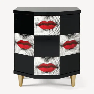 Fornasetti Polyhedric Bedside Table Kiss In Black