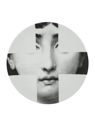 Pre-owned Fornasetti Porcelain Tema E Variazioni N. 151 Wall Plate In White