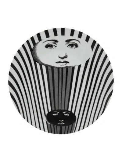 Pre-owned Fornasetti Porcelain Tema E Variazioni N.314 Wall Plate In White
