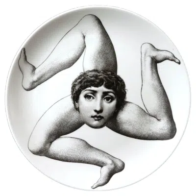Pre-owned Fornasetti Porcelain Themes & Variation Plate, Number 186 In Gray