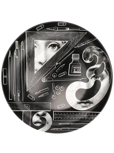 Fornasetti Portrait Print Plate In Black