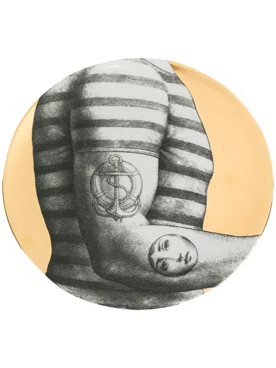 Fornasetti Printed Figure Plate In Metallic