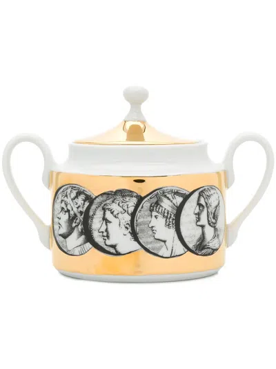 Fornasetti Printed Sugar Bowl In White