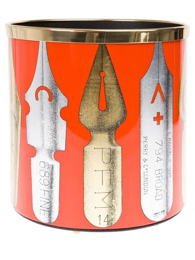 Fornasetti Printed Wastepaper Basket In Red