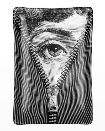 Fornasetti Rectangular Ashtray Tema E Variazioni N401 Zipper Eye In Blackwhite