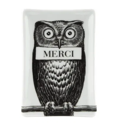 Fornasetti Rectangular Porcelain Ashtray In Black