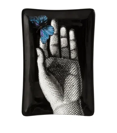 Fornasetti Rectangular Porcelain Ashtray In Black