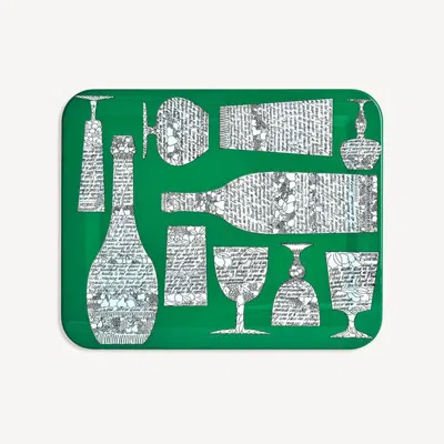 Fornasetti Rectangular Tray Bottiglie Cocktail In Green