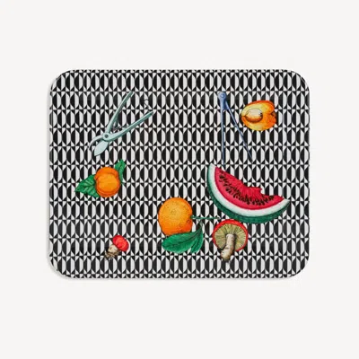 Fornasetti Rectangular Tray Oggetti E Frutti Su Geometrico In Multi