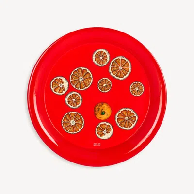 Fornasetti Round Tray Fette D'arancia In Red