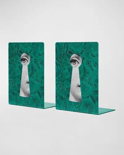 Fornasetti Serratura Malachite Bookends, Set Of 2 In Green