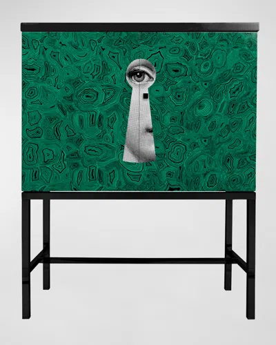 Fornasetti Raised Small Sideboard Serratura Su Malachite In Green/white/black