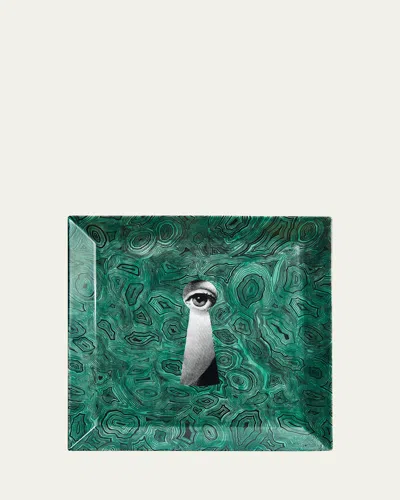 Fornasetti Serratura Malachite Square Tray In Green Malachite