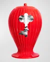 Fornasetti Serratura Red Ribbed Vase In Blackwhite On Red