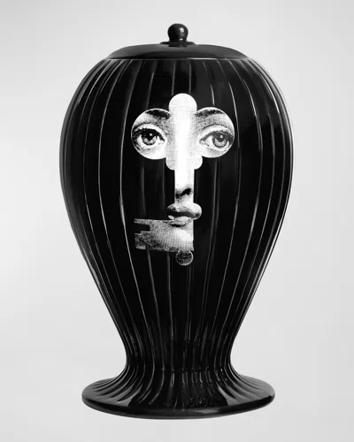 Fornasetti Serratura Ribbed Vase In Blackwhite On Black