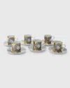 Fornasetti Set 6 Coffee Cups Sole Sunny Face In Black/gold