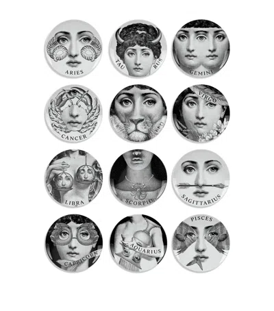 Fornasetti Set Of 12 Tema E Variazoni Zodiac Wall Plates In Black