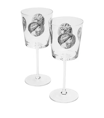 Fornasetti Set Of 2 Cammei Wine Glasses In Transparent