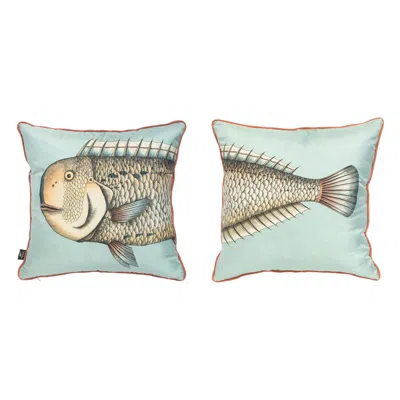 Pre-owned Fornasetti Set Of 2 Silk Cushions Grande Pesce Fish In Gray