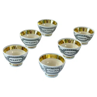 Pre-owned Fornasetti Set Of 6 Ceramic Appetizer Bowls By  In Brown