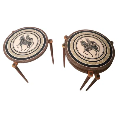Pre-owned Fornasetti Set Of Three Stacking Mid Century Side Tables In Brown