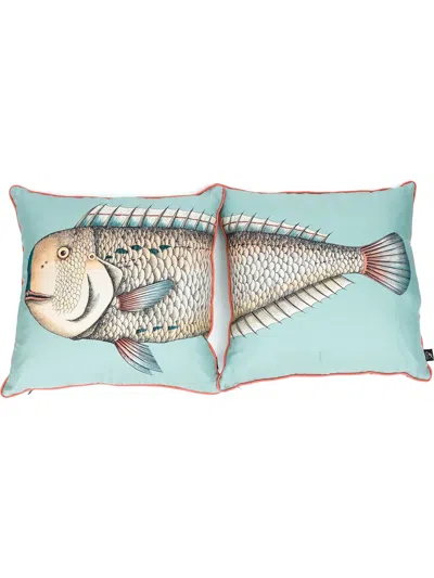FORNASETTI SET OF TWO GRANDE PESCE SILK CUSHIONS