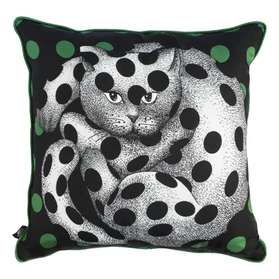 Pre-owned Fornasetti Silk Cushion High Fidelity Cat In Black