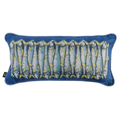 Pre-owned Fornasetti Silk Cushion Sardine Fishes On Blue