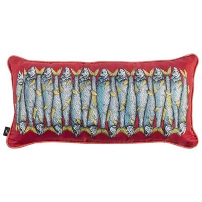 Pre-owned Fornasetti Silk Cushion Sardine Fishes On Red