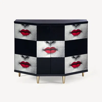 Fornasetti Small Cabinet Polyhedric Kiss In Black