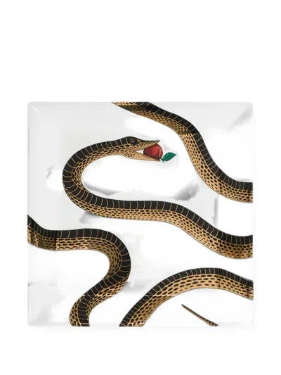 Fornasetti Snake-print Square Tray In Brown