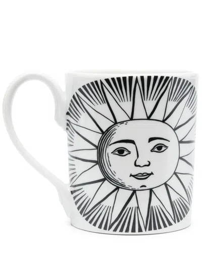 Fornasetti Mug Sole Sunny Face In White/black