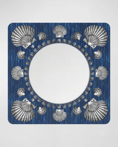 Fornasetti Square Frame With Flat Mirror - Giro Di Conchiglie In Silverblue