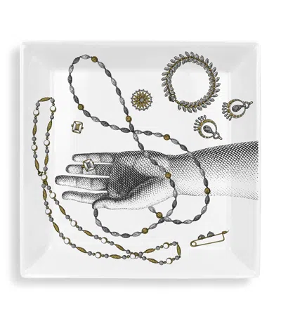 Fornasetti Square Mano E Gioielli Ashtray In White