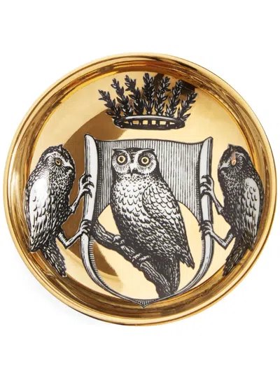 Fornasetti Stemma Di Civette Porcelain Ashtray (13cm) In Gold