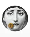 Fornasetti Tema E Variazioni N. 137 Face With Flower Gold Wall Plate In Gray
