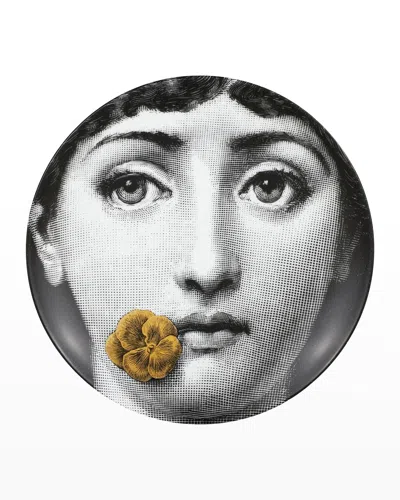 Fornasetti Tema E Variazioni N. 137 Face With Flower Gold Wall Plate In Grey