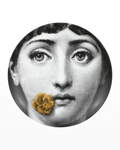 Fornasetti Tema E Variazioni N. 137 Face With Flower Gold Wall Plate In Blackwhitegold