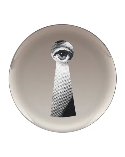 Fornasetti Tema E Variazioni N. 14 Keyhole Platinum Wall Plate In Black Pattern