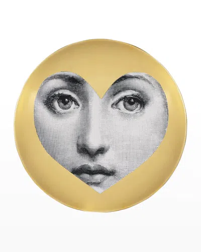 Fornasetti Tema E Variazioni N. 41 Face Inside Of Heart Gold Wall Plate In Multi