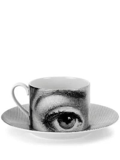Fornasetti Tema E Variazioni N1 Tea Cup And Saucer In Black