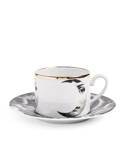 Fornasetti Tema E Variazioni Sole E Luna Teacup And Saucer In White
