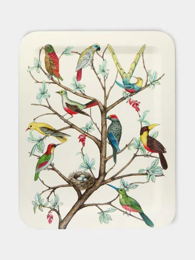 Fornasetti Uccelli Hand-painted Wood Tray In Multi