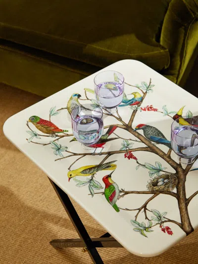 Fornasetti Uccelli Hand-painted Wood Tray  Abask Gift Set In White