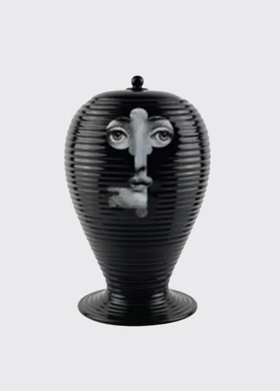 Fornasetti Vase Rigato Serratura Face In Key Black In Black Pattern