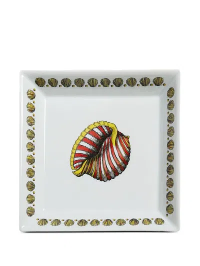 Fornasetti Vide-poche Shell-pattern Square Tray (20,8cm X 20,8cm) In Multi