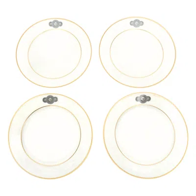 Pre-owned Fornasetti Vintage  For Rosenthal Gilded Medusa Porcelain Desert Or Salad Plates In Gray