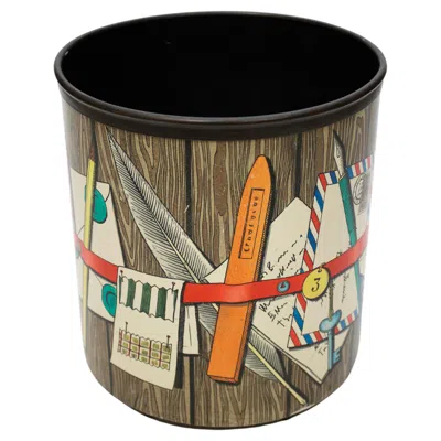 Pre-owned Fornasetti Vintage  Oggetti Con Nastro Wastebasket / Trash Can In Black