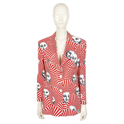 Pre-owned Fornasetti Vintage Red And White Sunburst Print Blazer Featuring Face Motifs