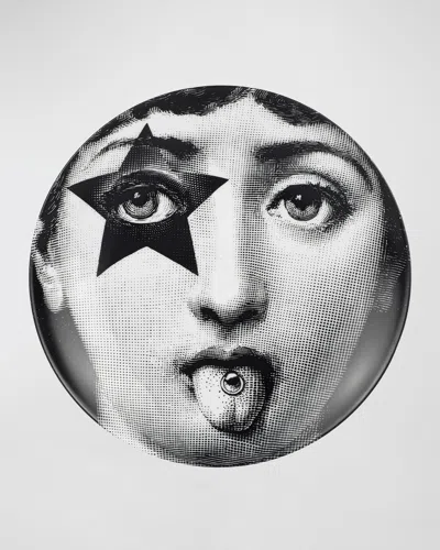 Fornasetti Wall Plate Tema E Variazioni N381 Star Over Eye Tongue Out In Black